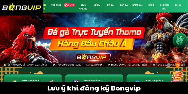 Lưu ý khi đăng ký Bongvip
