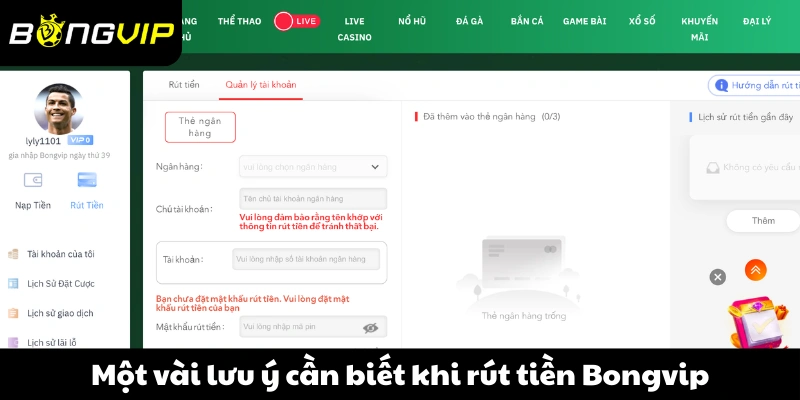 Một vài lưu ý cần biết khi rút tiền Bongvip